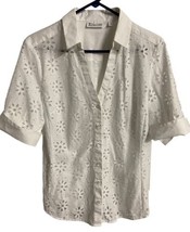 7th Avenue Design Studio  Top Womens Large  White Eyelet Short Sleeved C... - $8.61