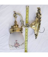 Mural Applique Ornate Brass Lamp With Hand Painted Floral Glass Shade-
show o... - $218.95