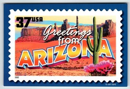 Greetings From Arizona Large Letter Chrome Postcard Unused USPS 2001 Cactus - £6.79 GBP