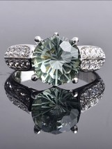 Green amethyst quartz gemstone classics Ring Sterling 925 Silver Round8.0 4Ct fo - £42.55 GBP