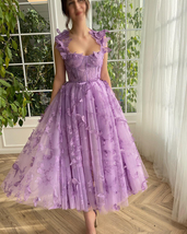 Pleated Butterfly Lace Homecoming Dress with Ankle-Length Skirt for Graceful Cha - $98.00