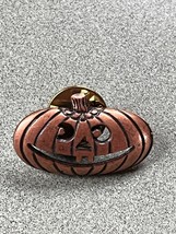 Vintage JJ Signed Coppertone Jack O Lantern Carved Halloween Pumpkin Holiday Lap - £9.02 GBP