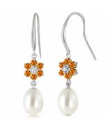 14k White Gold Fish Hook Flower Earrings with Citrines and Pearls - $568.90