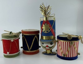 Christmas Felt Cardboard Drums Toy Soldier Nutcracker Head Ornament Lot VTG MCM - £26.85 GBP