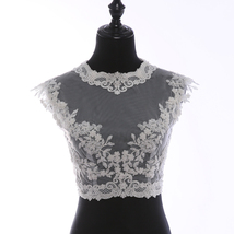 Deep V Illusion Neckline Lace Tops Sleeveless Empire Style Bridesmaid Lace Tops