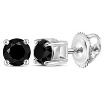 10kt White Gold Round Black Color Treated Diamond Solitaire Earrings 1/2 Ctw - £149.69 GBP