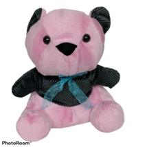 Puli International Purple Black Teddy Bear Bow Plush Stuffed Animal 7&quot; - £13.23 GBP