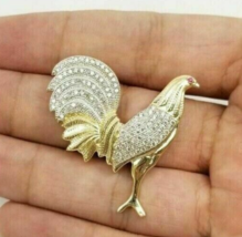 1 Ct Round Cut Moissanite Rooster Chicken Pendant Chain 14K Yellow Gold Plated - £110.60 GBP