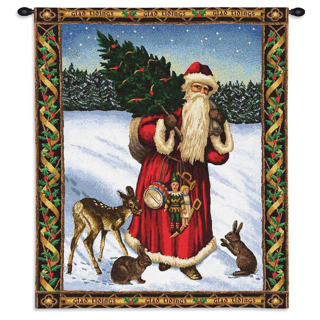 34x26 Santa Claus FATHER CHRISTMAS Red Holiday Winter Tapestry Wall Hanging - $82.00