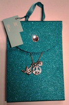 Silver Necklace w/ Peace Sign and Dove Charm and Glittery Teal Carrying ... - £7.07 GBP