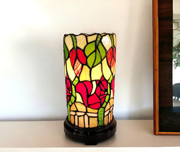 14&quot; Red Green and Black Floral Stained Glass Accent Lamp - $170.06