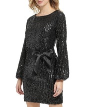 Karl Lagerfeld Paris Women&#39;s Belted Sequin Dress Black Size 8 B4HP $148 - £31.32 GBP