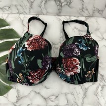 Cacique Lightly Lined T-Shirt Bra Size 38 DDD Black Red Floral Underwire - $24.74