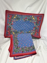 Vtg William Sonoma Blue &amp; Red Floral Block Print Provence 6 Placemats 5 Napkins - £36.74 GBP