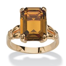 Womens 14K Gold Plated Birthstone Emerald Cut Citrine Ring Size 5 6 7 8 9 10 - £63.94 GBP