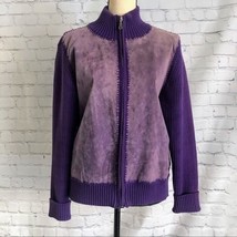 Acorn Vintage Genuine Suede Knit Purple Sweater Cardigan Size XL - £45.89 GBP