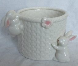 Yankee Candle Large Jar Holder J/H White &amp; Pink Spring Ceramic Bunny EAS... - $49.51