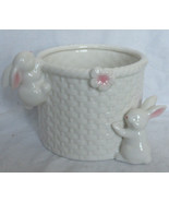 Yankee Candle Large Jar Holder J/H White &amp; Pink Spring Ceramic Bunny EAS... - $58.51