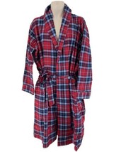 ️Lands End Mens L Royal Stewart Red Scotch Plaid Cotton Flannel Bath Robe - $48.51