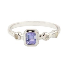 Sterling Silver 925 Tanzanite and Moonstone Ring made in Indian jewelry  - £46.36 GBP