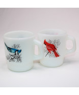 2 VTG Anchor Hocking Fire King Milk Glass D Handle Coffee Cup Cardinal B... - $19.54