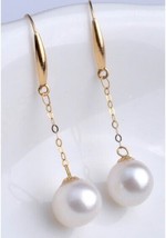 18ct Solid Gold Akoya Pearl Chain Hook Earrings, drop, 18K, Au750, dangle, gift - £133.96 GBP