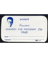 JOHN F. KENNEDY CLUB MEMBERSHIP CARD. Connecticut version. - $14.36
