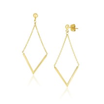 14k Yellow Gold 1.78&quot; Length x 0.79&quot; Width Diamond V-Shaped Chain Drop Earrings - £193.05 GBP