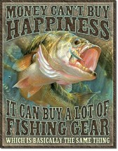 Fishing Happiness Bass Fishing Lake Hunt Cabin Rustic Wall Decor Metal T... - $9.99