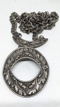 Vintage Florenza Pewter  Oval Pendant  Chain Chunky Nordic vibe Necklace 60&#39;s - £59.21 GBP