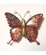 Vintage Interpur Brooch Butterfly Red Glitter Pin Taiwan 1960s - £28.21 GBP