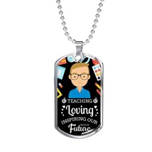 Teacher Appreciation Necklace Stainless Steel or 18k Gold Dog Tag 24&quot; Chain - $47.45+