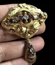 antique edwardian 14k Yellow Gold Ruby &amp; Quartz Brooch With Damage 12.5 Grams - £884.61 GBP