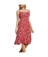 Grace Karin Sz S Oversized Midi Red Floral Tank Dress Stretch Pleated Lined - €17,82 EUR