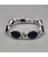 Vintage Black Thermoset Bracelet Silver Tone Flower Link Discoloration 6... - €17,35 EUR