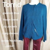 Torrid Size 4 Greenish Blue Zip Pockets Jacket - $26.00