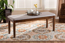 Flannery Gray Fabric Upholstered and Walnut Brown Dining Bench - $147.00