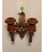 Vintage Wood Metal Gold Finish Double Wall Sconce Mid Century Modern Retro - $900.33 MXN
