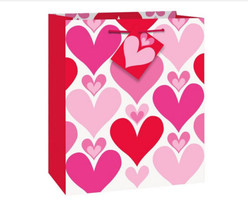 Red Pink Hearts Valentine Medium Gift Bag with Tag 9 x 7.25 inch - £3.00 GBP