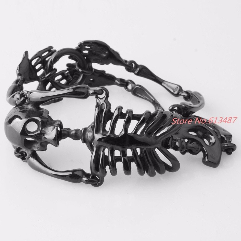Elliz Clothing's Unisex Stainless Steel Goth Skeleton Bracelet Metal Bangle Brac Item image 4
