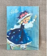 Vintage 1950s Hallmark Girl In Blue Dress Birthday Greeting Card Ephemera - £4.64 GBP