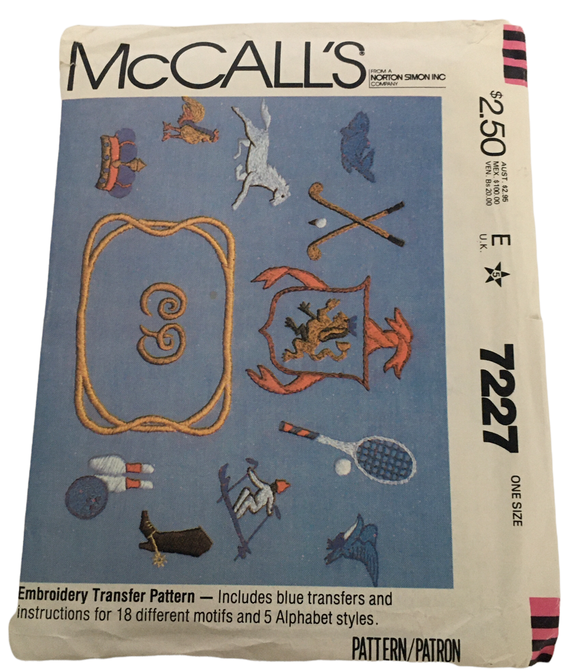 McCalls Sewing Pattern 7227 Embroidery Transfer Pattern Alphabet Letters Sports - $4.99