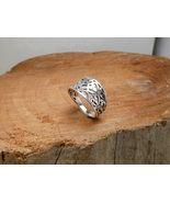 Cutout Flower Convex Ring 925 Sterling Silver, Handmade Women Holiday Gi... - £42.00 GBP
