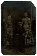 CIRCA 1860&#39;S 1/6 Plate TINTYPE Featuring Two Girls &amp; Boy Siblings? In Studio - £13.76 GBP