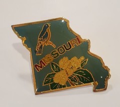 Missouri State Shaped Souvenir Lapel Hat Pin Bird &amp; Flowers Vintage Pin - £13.08 GBP
