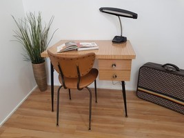 ELITE Furniture Desk Mid Century Atomic 2-Draw Desk+Chair 90x60x74cm MCM... - $149.15