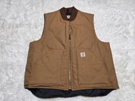 Carhartt Vest Mens XL Brown Full Zip Quilted Canvas Pockets Workwear V01... - £40.43 GBP