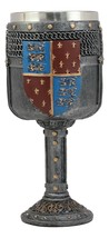 Large Medieval Heraldry Coat Of Arms Fleur De Lis Three Lions Wine Goblet Cup - £28.73 GBP