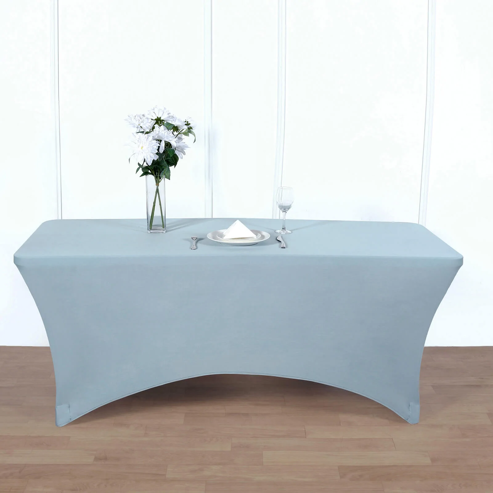 Dusty Blue - 6 Ft Rectangular Spandex Table Cover Wedding Party - £26.66 GBP