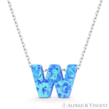 Initial Letter W Blue Lab-Created Opal 10mm Pendant 925 Sterling Silver Necklace - £19.13 GBP